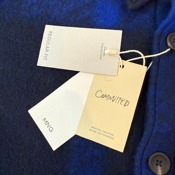 NWT Mango Check Flannel Plaid Overshirt Blue Shirt Jacket Super Soft Men's SMALL - Picture 4 of 7